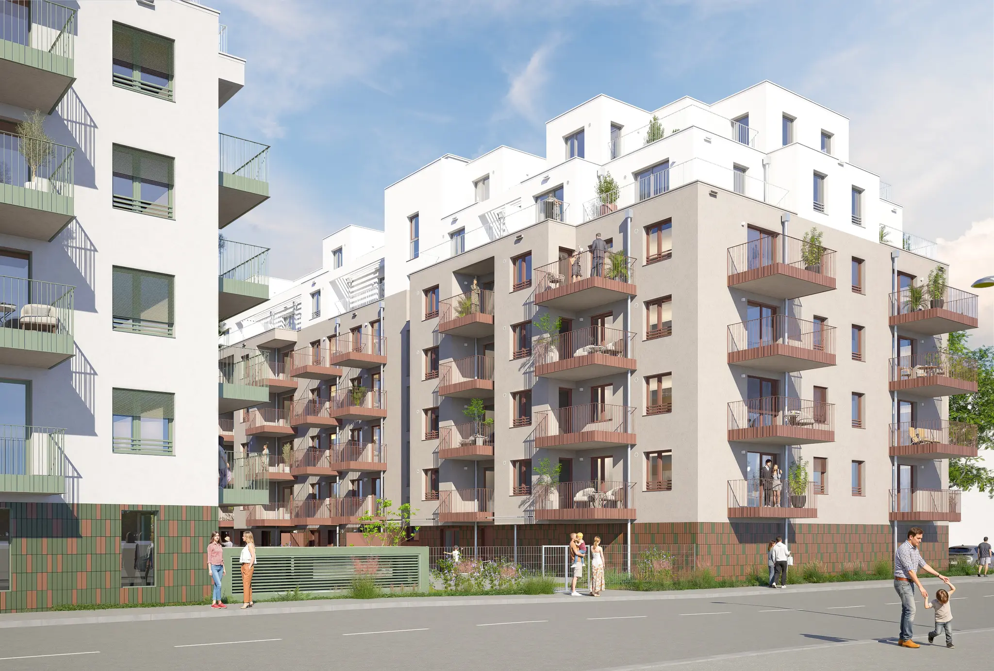 Fassadenansicht des Neubauprojekts Forsthausgasse 9 mit Balkonen über mehrere Geschosse